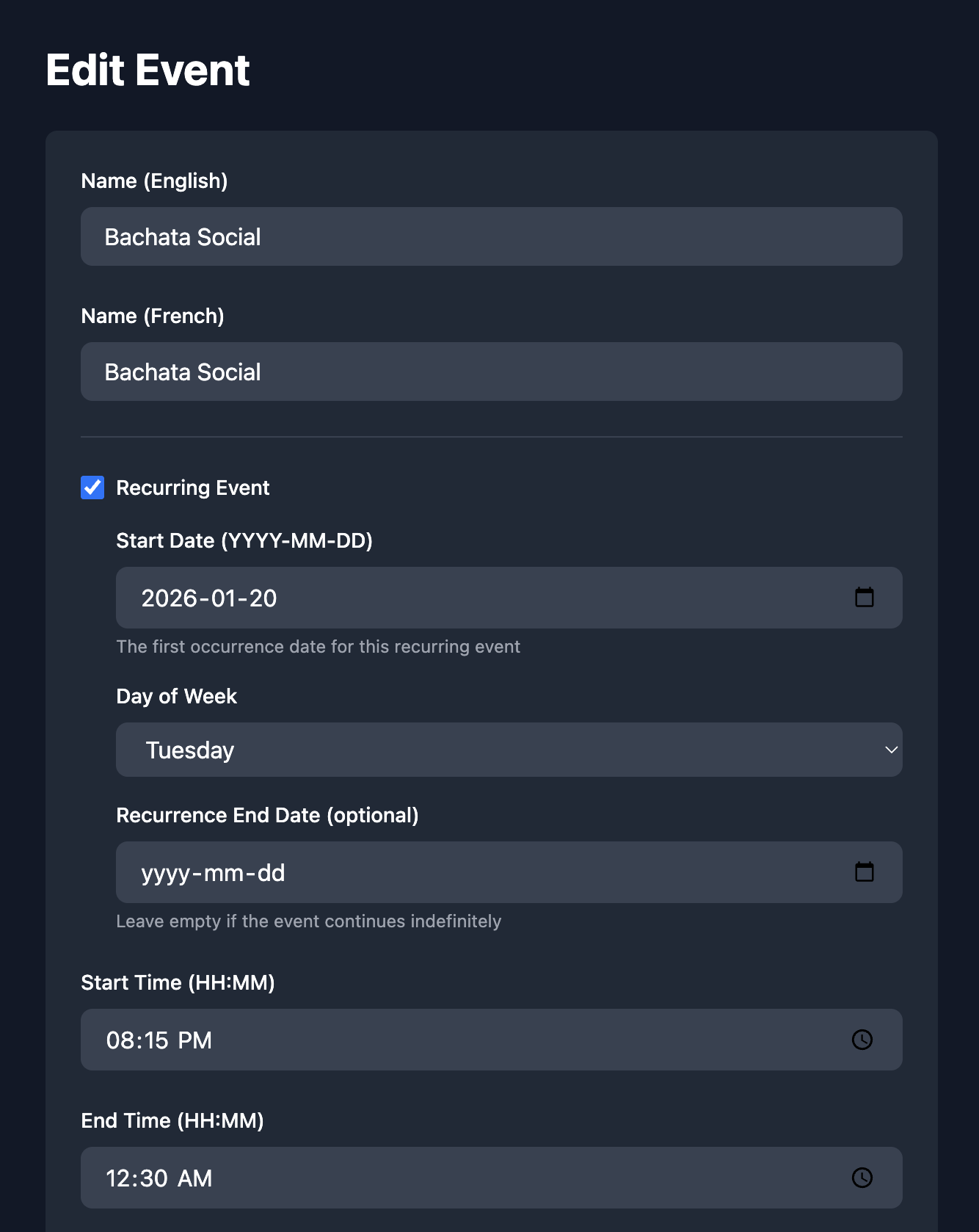 Create & Manage Events